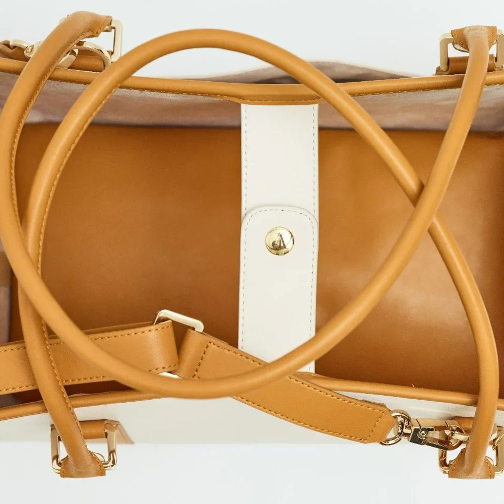Ivory and Gold Leather Luxury Dog Carrier, Dog Bag, Dog tote for small dogs